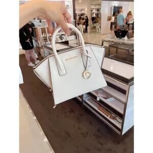 MICHAEL KORS 35F1G4VM2L Avril Small Leather Top-Zip Satchel Bag In LT CREAM